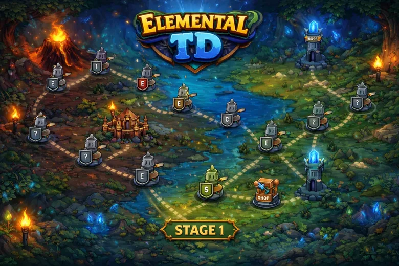 Mapa de la primera fase de Elemental TD