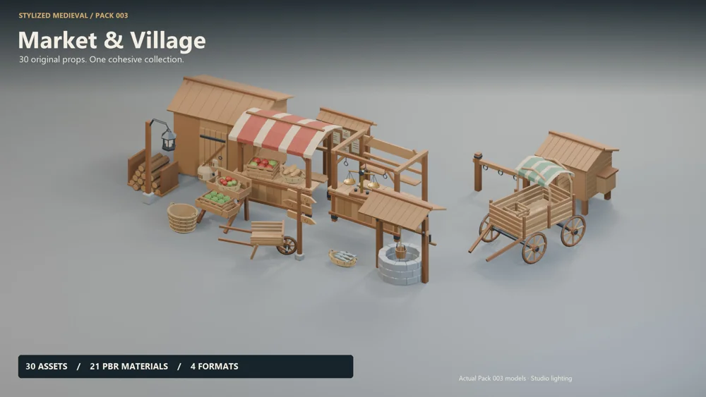 Market & Village 3D asset collection render