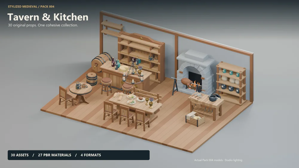 Tavern & Kitchen 3D asset collection render