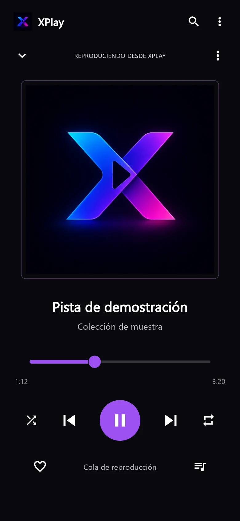 XPlay — Your music takes the stage; Flutter presentation renders recreated from the Android interface. Sample content; not native screenshots.